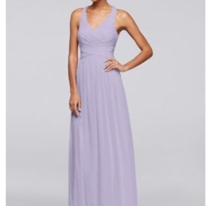 Long lilac Bridesmaid Dress with Crisscross Back Davids Bridal